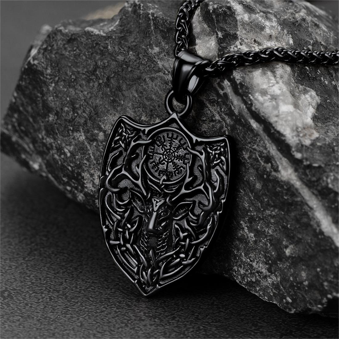 Norse Viking Compass Deer Necklace For Men