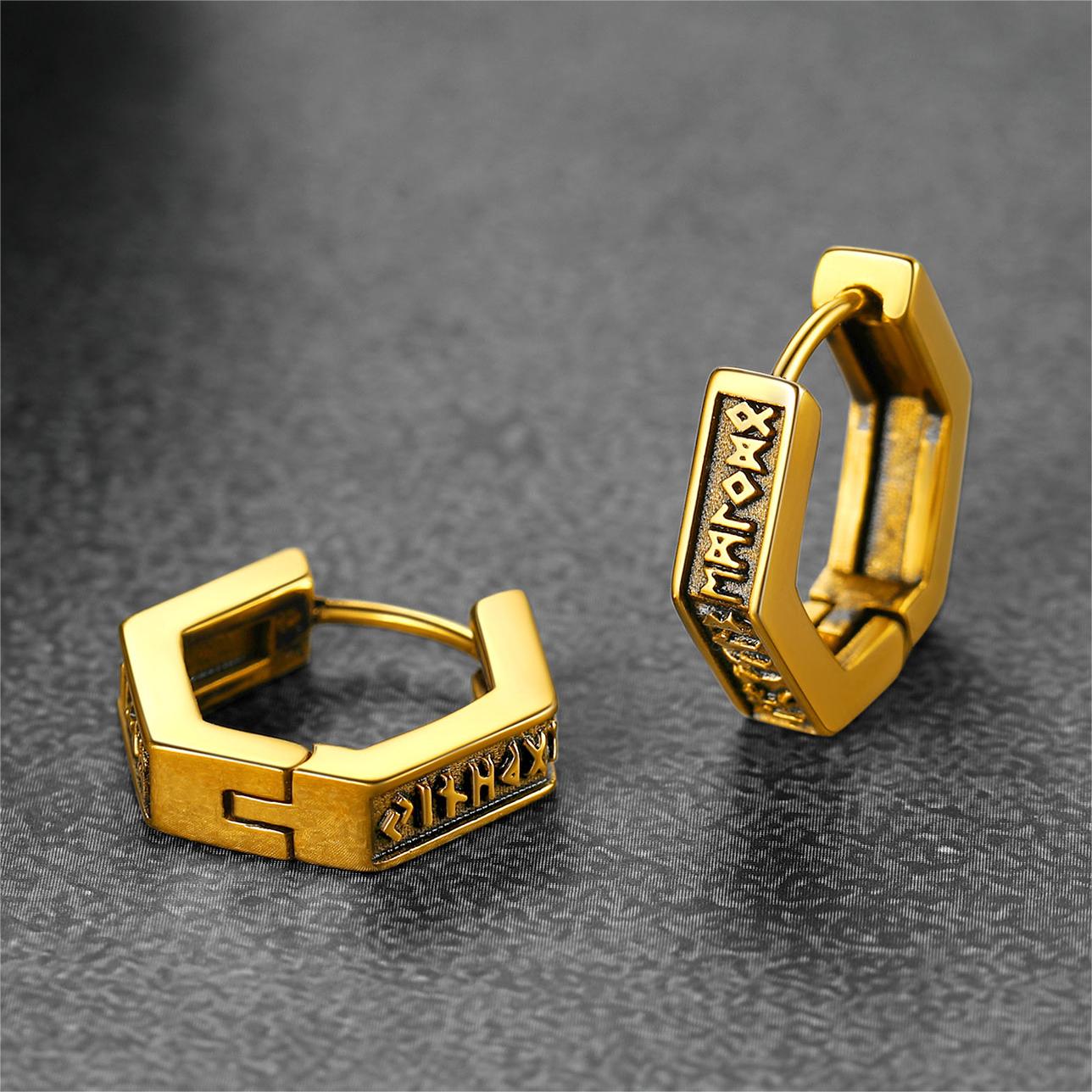 Viking Hexagon Runes Hoop Earrings For Men