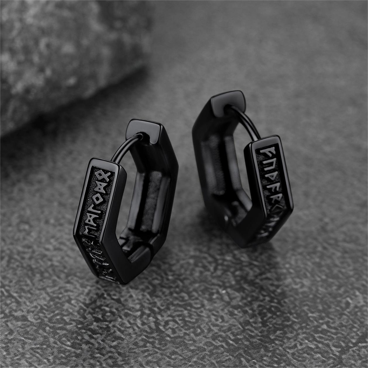 Viking Hexagon Runes Hoop Earrings For Men
