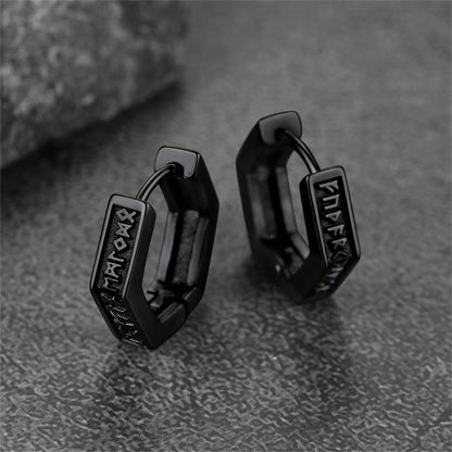 Viking Hexagon Runes Hoop Earrings For Men