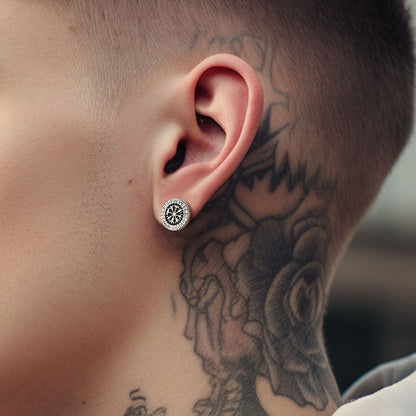 Norse Viking Compass Vegvisir Stud Earrings For Men