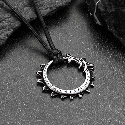 Vintage Dragon Circle Necklace with Leather Chain for Men