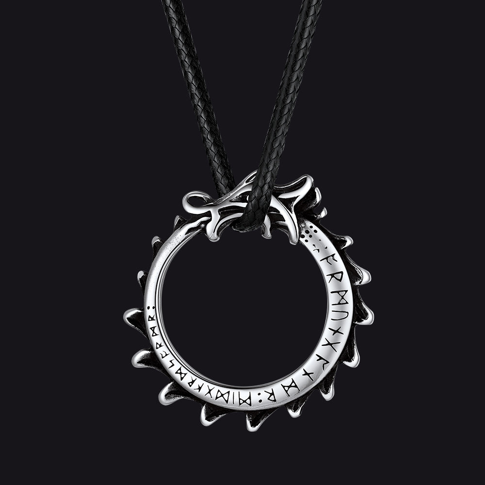 Vintage Dragon Circle Necklace with Leather Chain for Men