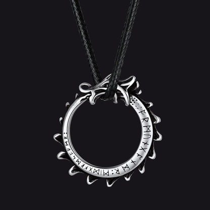 Vintage Dragon Circle Necklace with Leather Chain for Men
