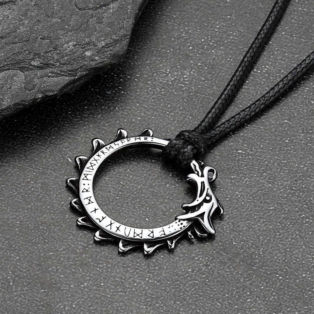 Vintage Dragon Circle Necklace with Leather Chain for Men