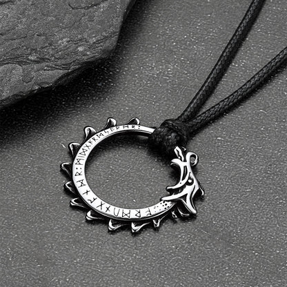 Vintage Dragon Circle Necklace with Leather Chain for Men