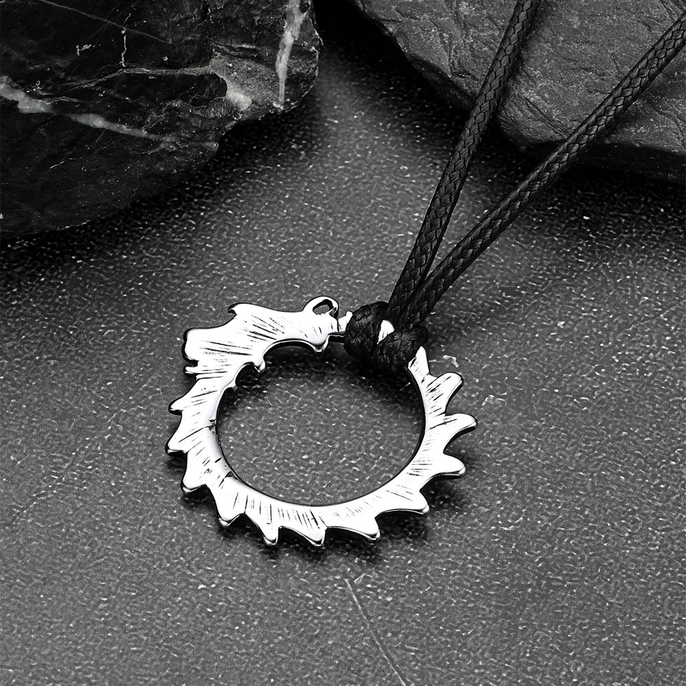 Vintage Dragon Circle Necklace with Leather Chain for Men