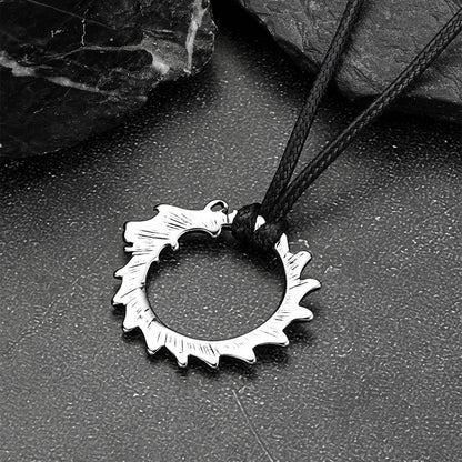 Vintage Dragon Circle Necklace with Leather Chain for Men