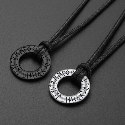 Norse Viking Rune Hoop Earrings & Circle Leather Necklace Set For Men