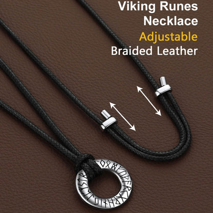 Norse Viking Rune Circle Chain Necklace for Men Women