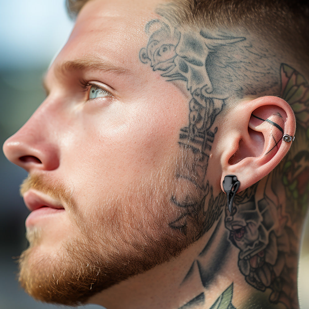 Raven Skull Earrings Viking Stud Earrings For Men