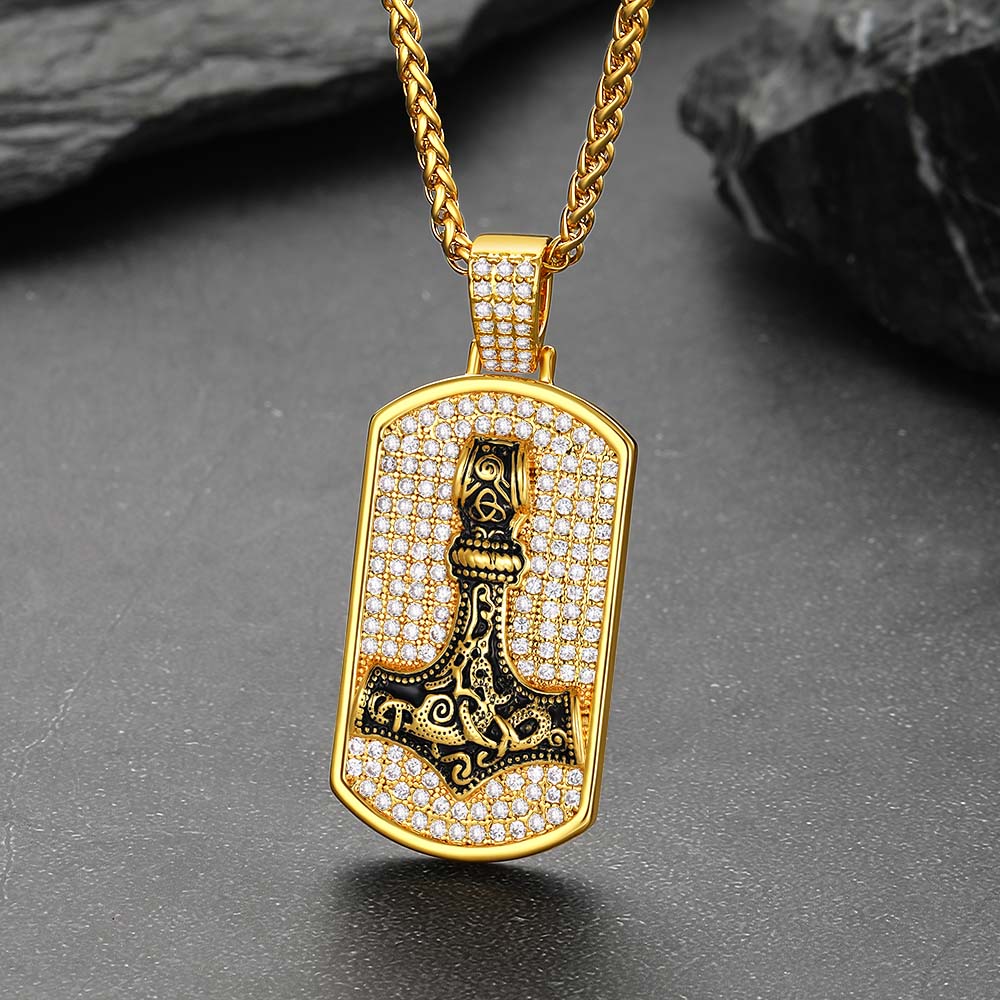 Viking Thor's Hammer Dog Tag Pendant Necklace for Men Women