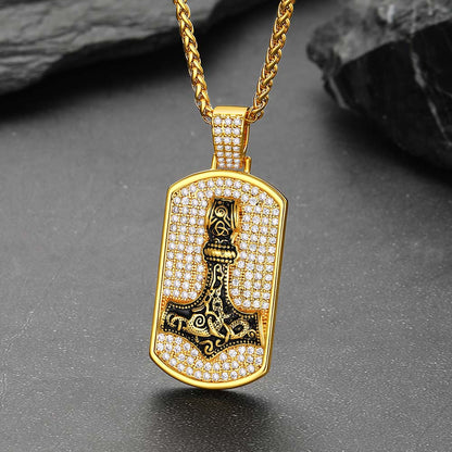 Viking Thor's Hammer Dog Tag Pendant Necklace for Men Women