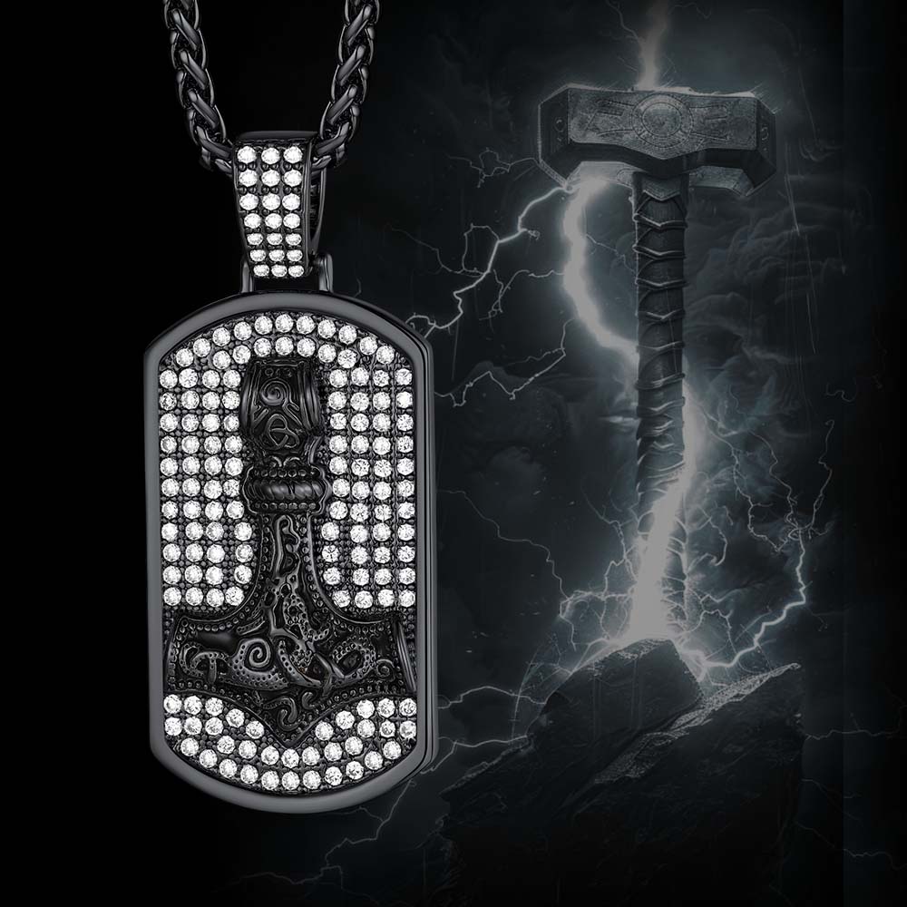 Viking Thor's Hammer Dog Tag Pendant Necklace for Men Women