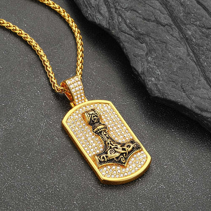 Viking Thor's Hammer Dog Tag Pendant Necklace for Men Women