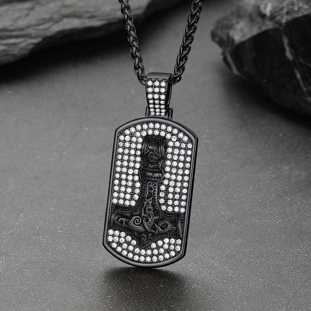Viking Thor's Hammer Dog Tag Pendant Necklace for Men Women
