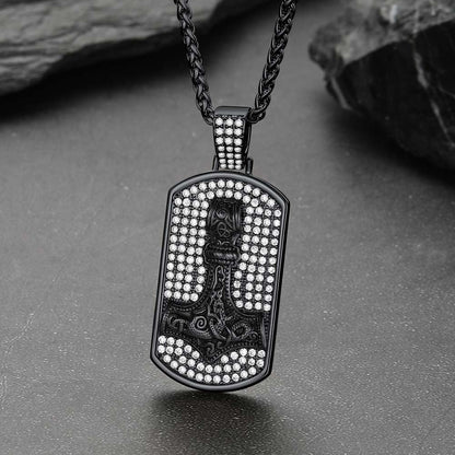 Viking Thor's Hammer Dog Tag Pendant Necklace for Men Women