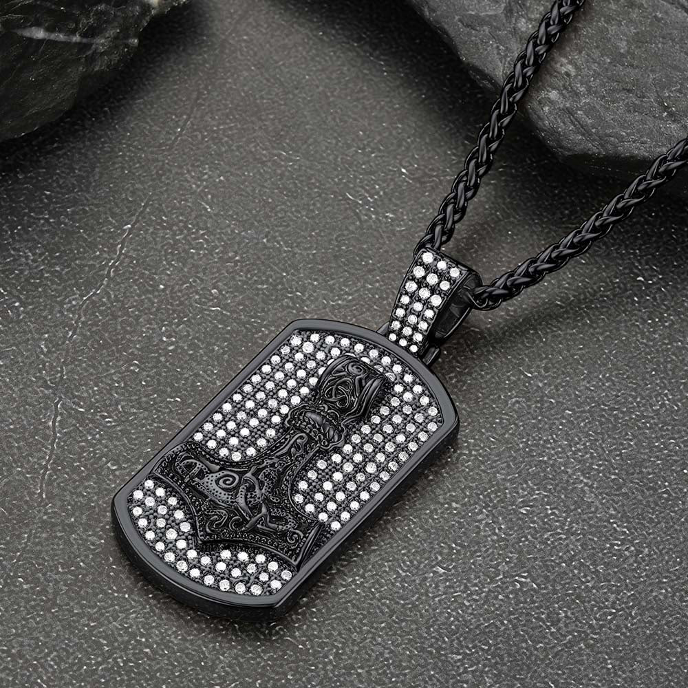Viking Thor's Hammer Dog Tag Pendant Necklace for Men Women