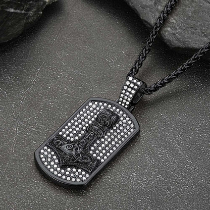 Viking Thor's Hammer Dog Tag Pendant Necklace for Men Women