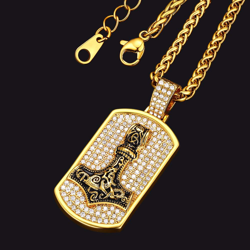 Viking Thor's Hammer Dog Tag Pendant Necklace for Men Women