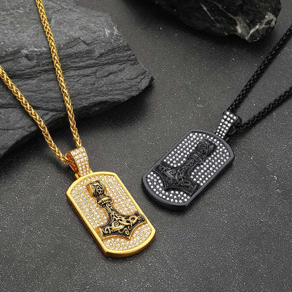 Viking Thor's Hammer Dog Tag Pendant Necklace for Men Women