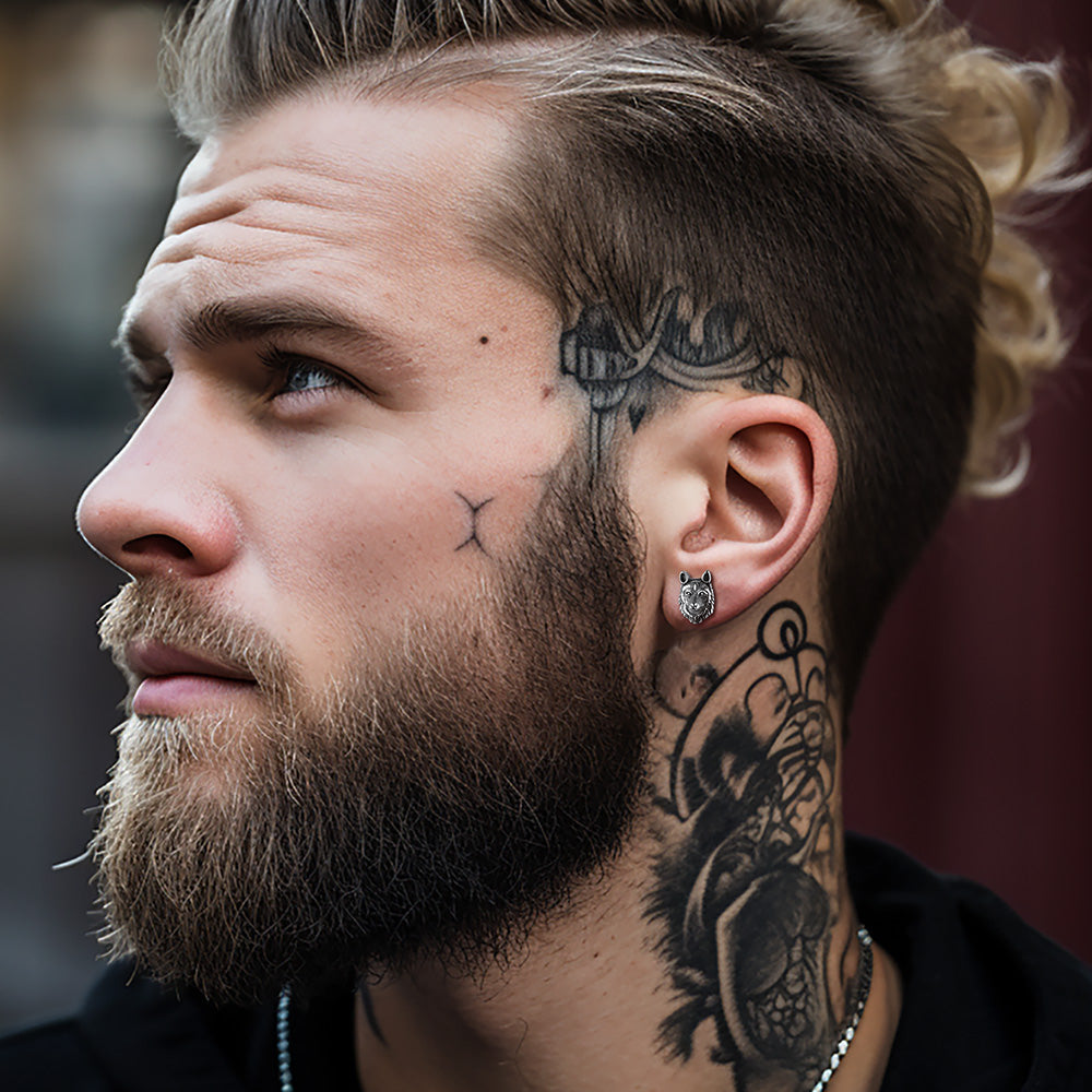 Norse Viking Wolf Stud Earrings For Men