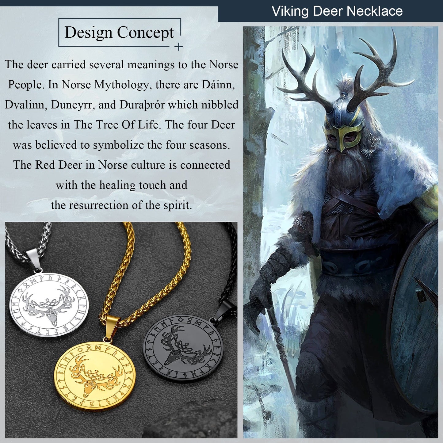 Stainless Steel Norse Viking Deer Necklace For Men