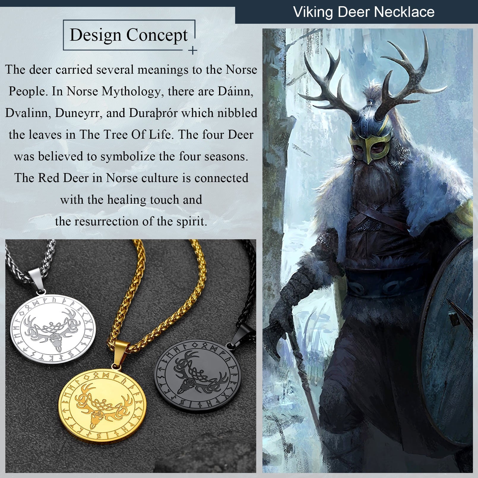 Stainless Steel Norse Viking Deer Necklace For Men