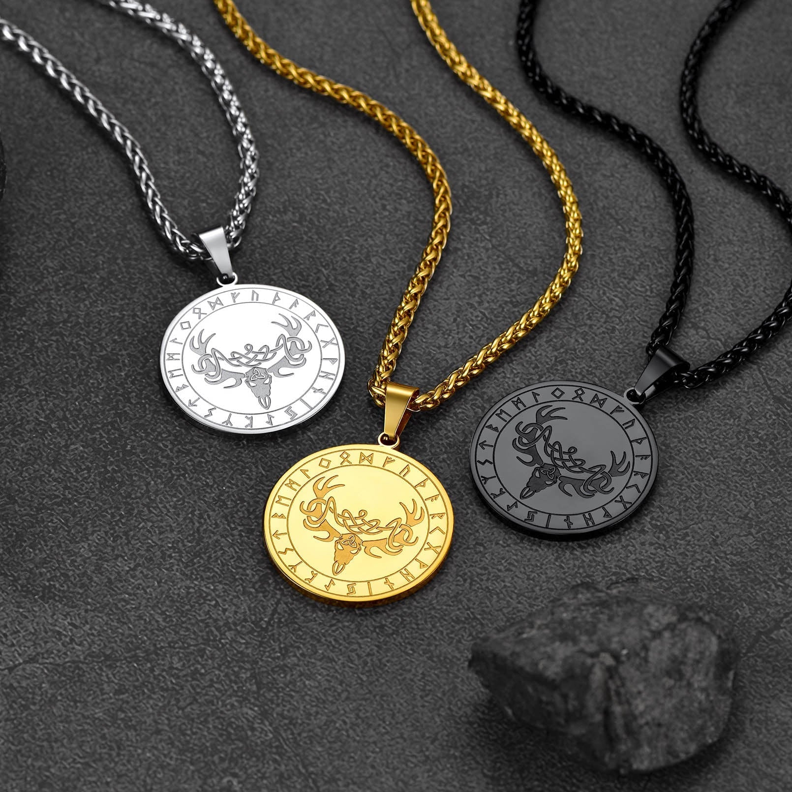 Stainless Steel Norse Viking Deer Necklace For Men