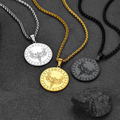 Stainless Steel Norse Viking Deer Necklace For Men