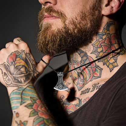Viking Axe Compass Braided Leather Necklace for Men Dad