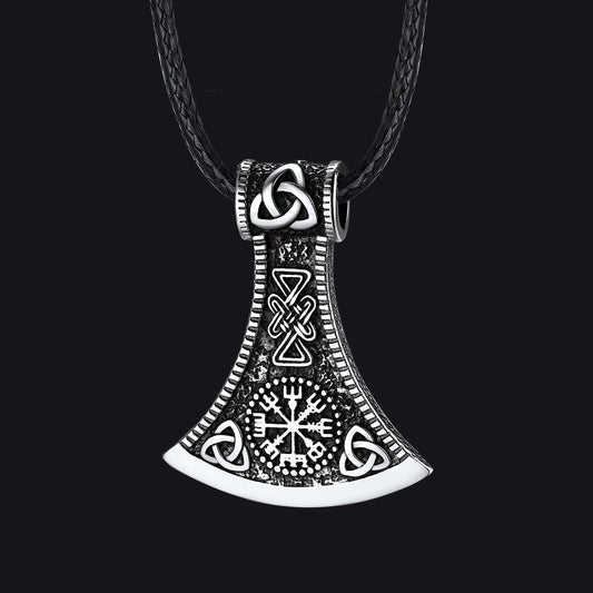 Viking Axe Compass Braided Leather Necklace for Men Dad