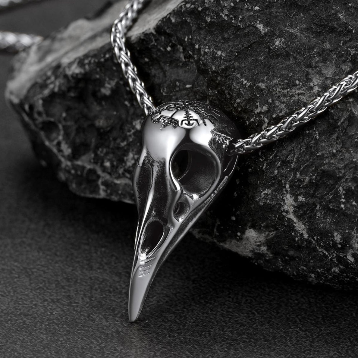 Raven Skull Necklace With Viking Compass for Men