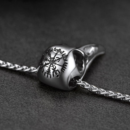 Raven Skull Necklace With Viking Compass for Men