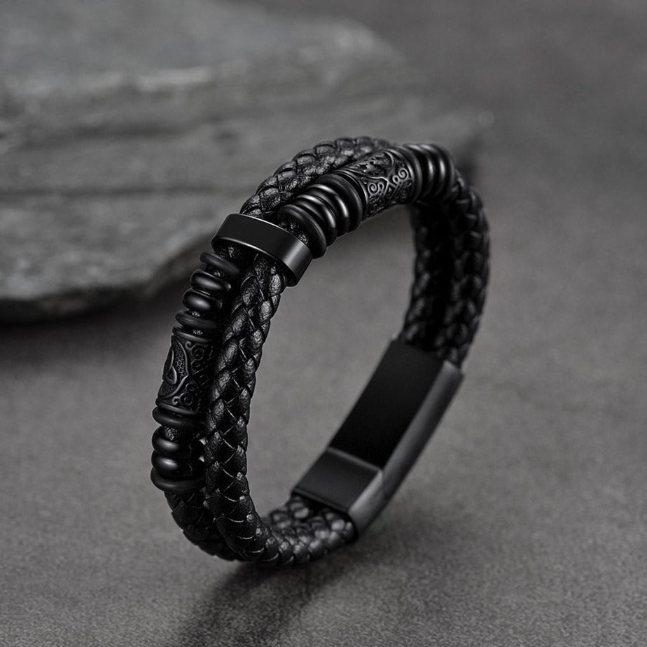 Engraved Viking Leather Braided Wristband Bracelet Gift for My Grandson