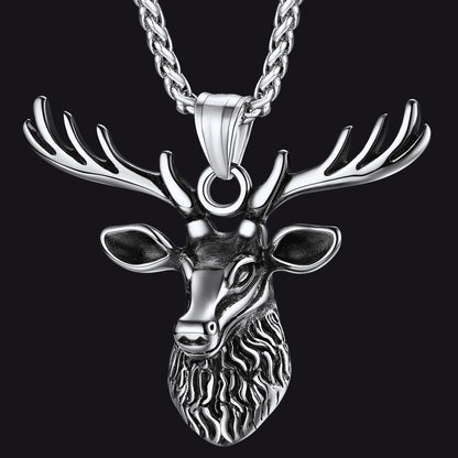 Vintage Viking Deer Necklace Pendant for Men Women