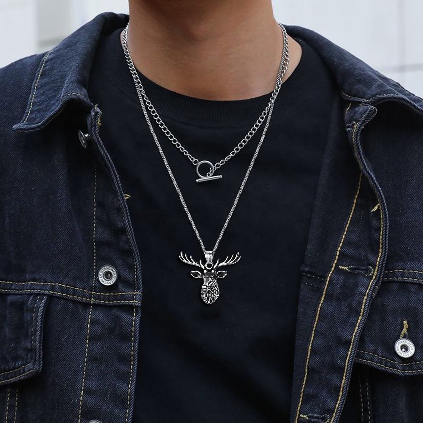 Vintage Viking Deer Necklace Pendant for Men Women