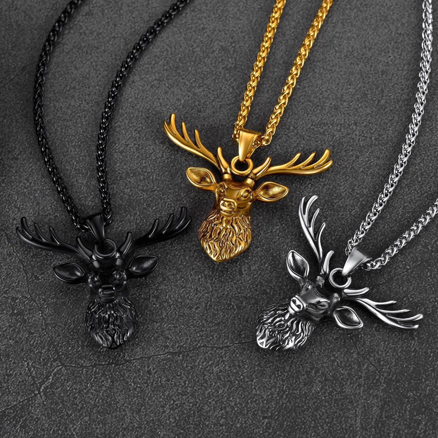 Vintage Viking Deer Necklace Pendant for Men Women