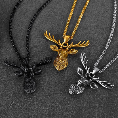 Vintage Viking Deer Necklace Pendant for Men Women