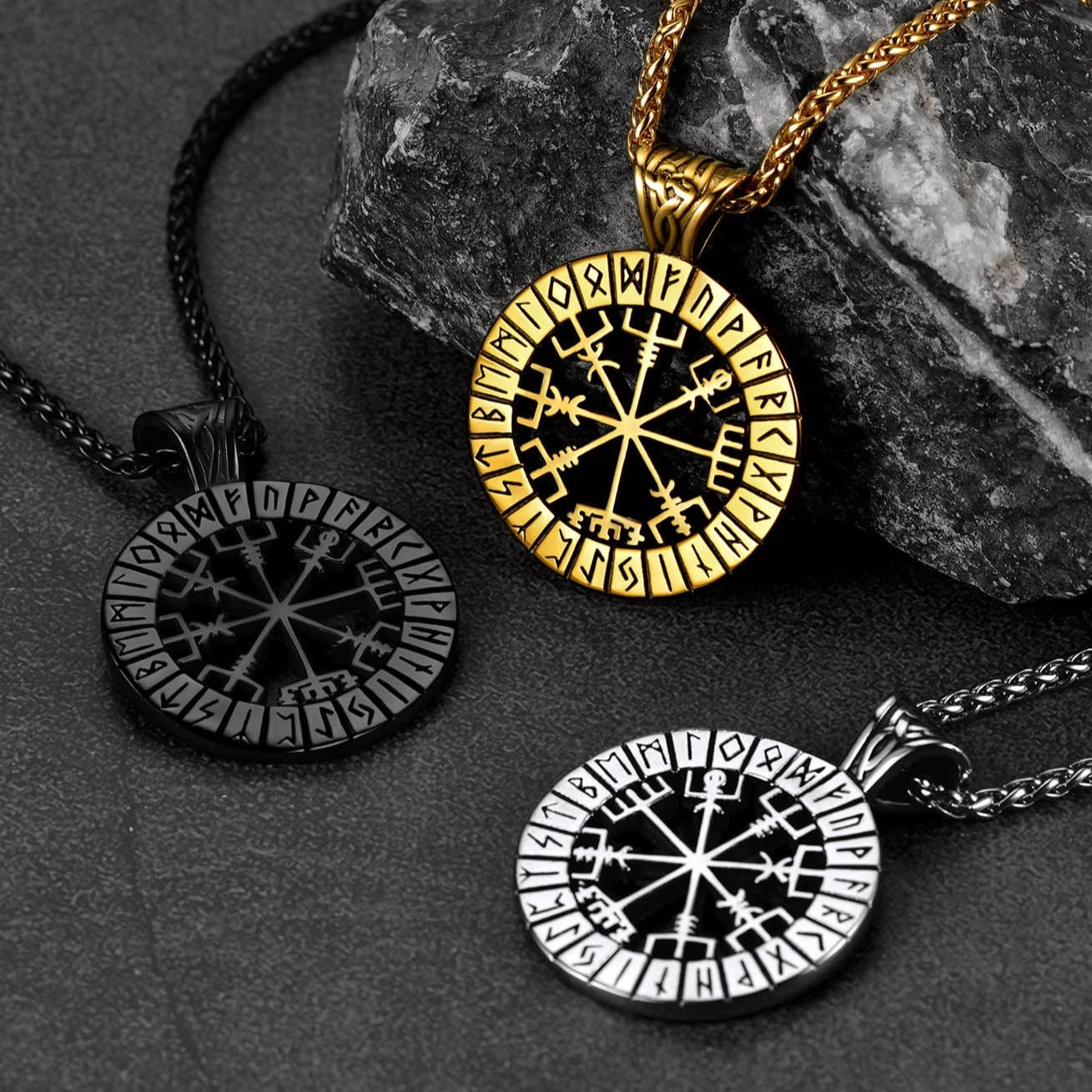 Viking Runes Vegvisir Compass Necklace Pendant For Men