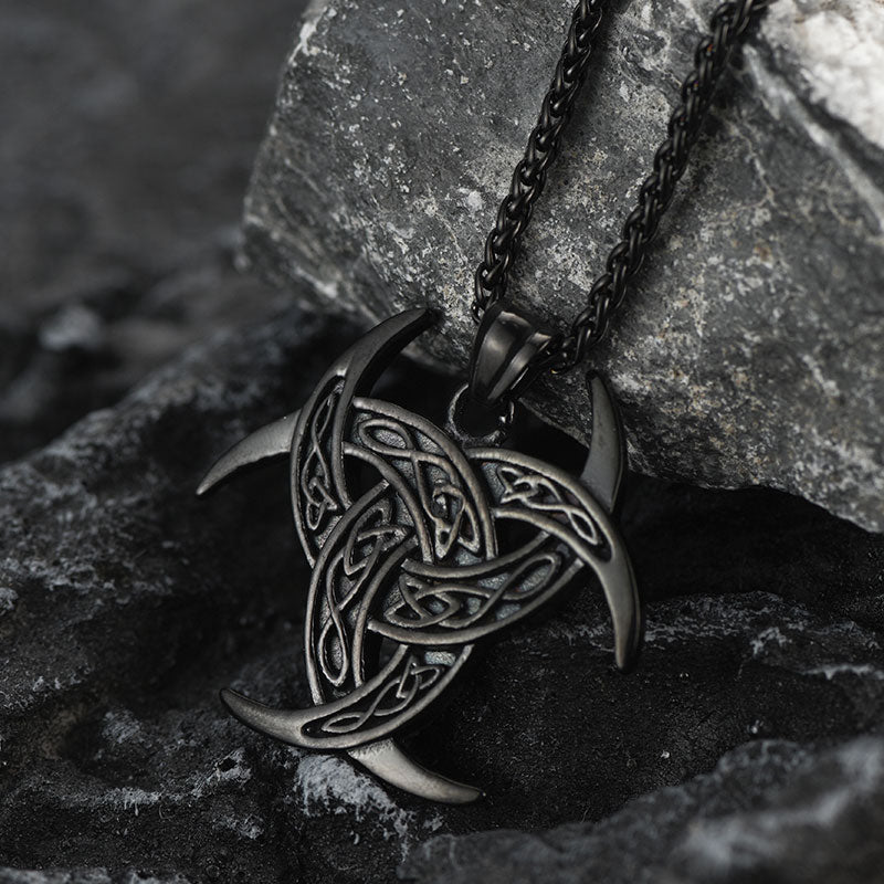Viking Triple Horn of Odin Necklace Crescent Triquetra Charm Amuelt for Men