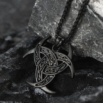 Viking Triple Horn of Odin Necklace Crescent Triquetra Charm Amuelt for Men