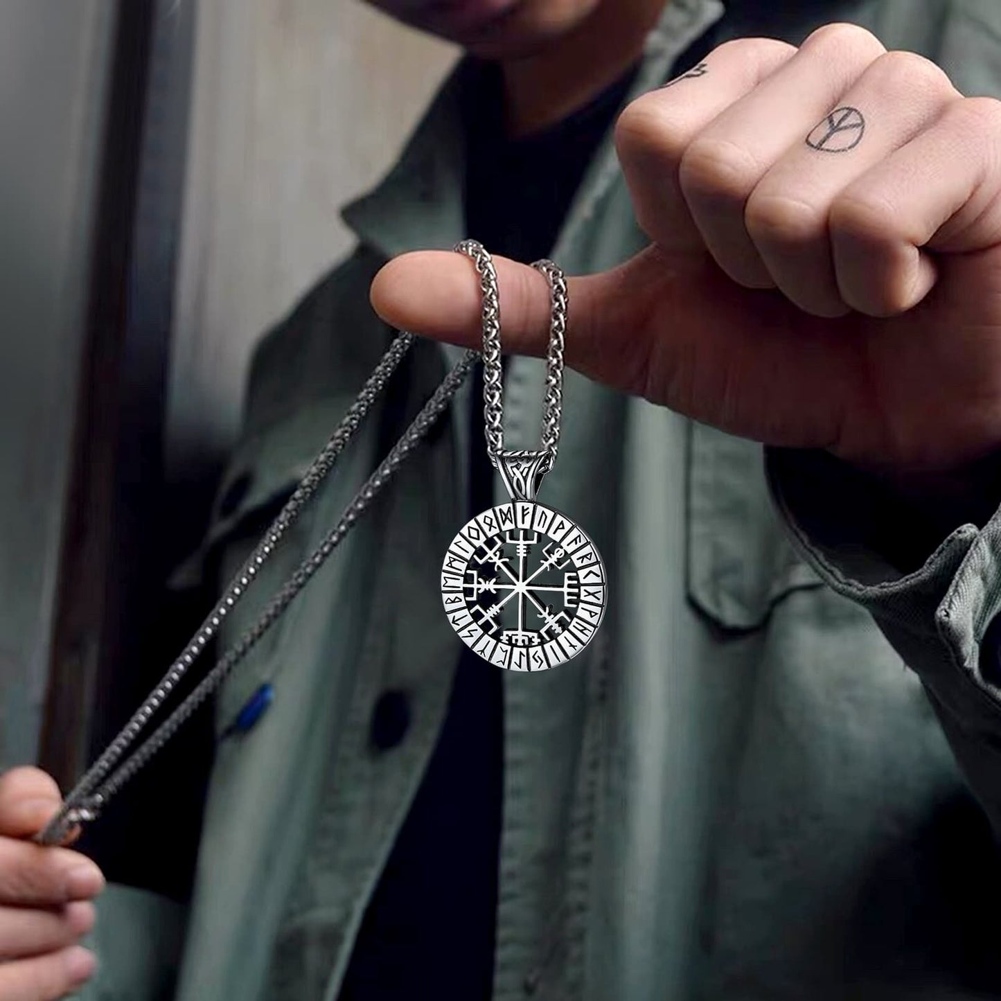 Viking Runes Vegvisir Compass Necklace Pendant For Men