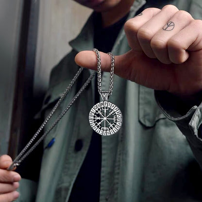 Viking Runes Vegvisir Compass Necklace Pendant For Men