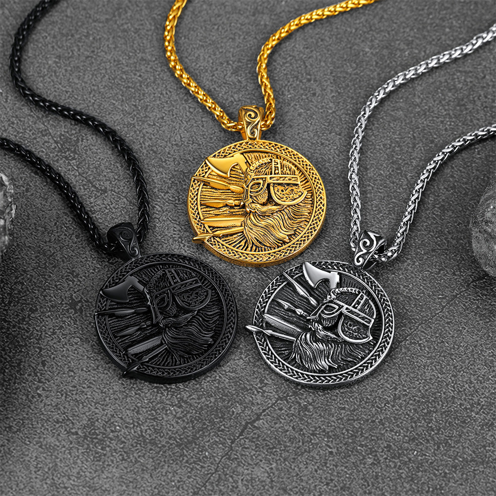 Norse Viking Odin Warrior Pendant Necklace for Men