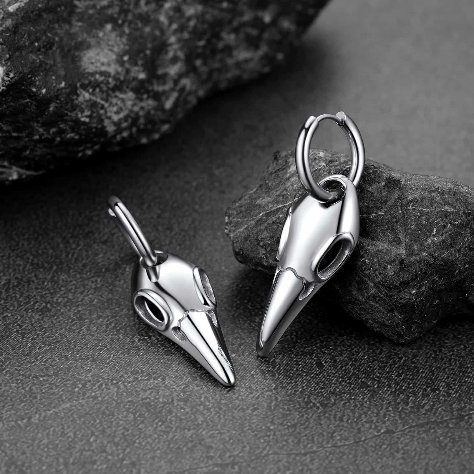 Gothic Raven Skull Dangle Hoop Earrings for Men Women