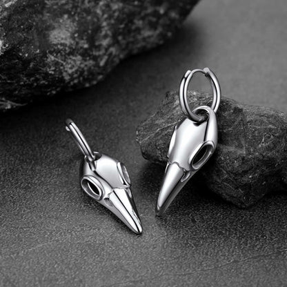 Gothic Raven Skull Dangle Hoop Earrings for Men Women