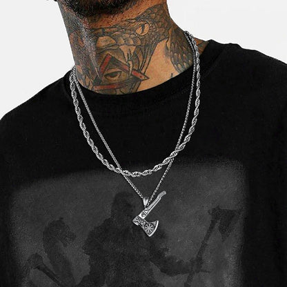 Norse Viking Axe Necklace With Compass For Men