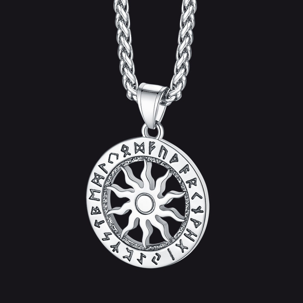 Viking Sun Wheel Rune Pendant Necklace for Men