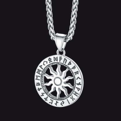 Viking Sun Wheel Rune Pendant Necklace for Men